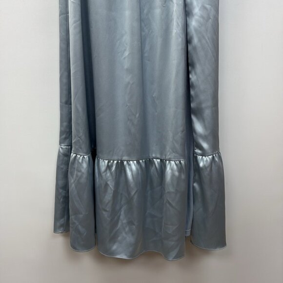 Revelry Valentina Satin Strapless Sweetheart A-Line Ruffle Maxi Dress Sky Blue 8 - Picture 5 of 9